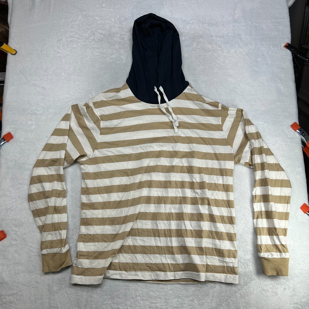 Cactus Man by Ricky Singh Hooded Shirt Men's‎ Tan White Striped Drawstrings -XL